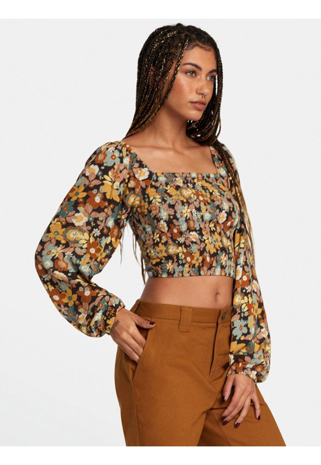 Blusa Manga Corta Mujer Saint Top Flower Café-5