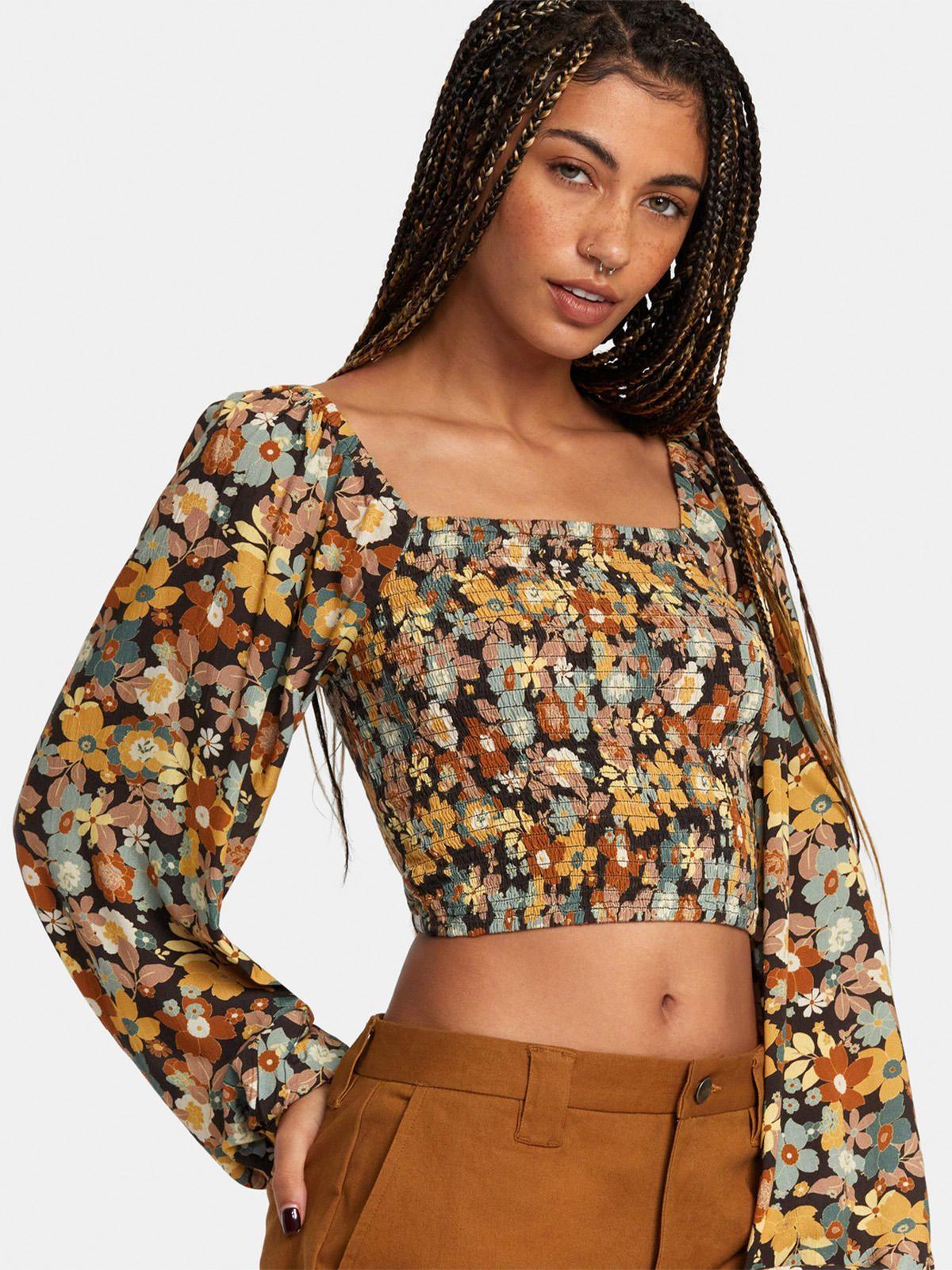 Blusa Manga Corta Mujer Saint Top Flower Café-0