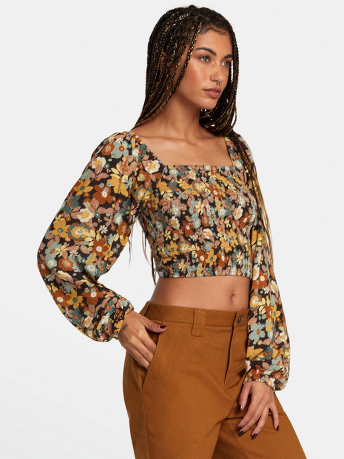 Blusa Manga Corta Mujer Saint Top Flower Café-5