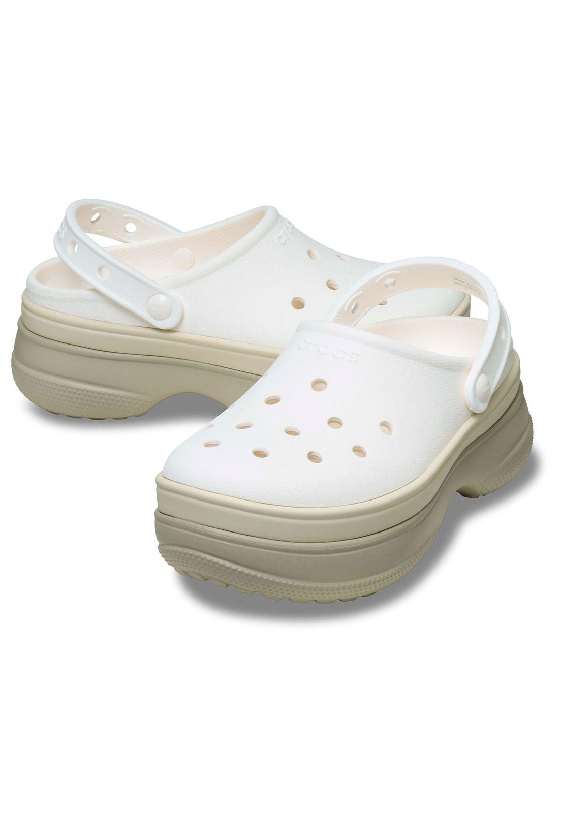 Zueco Crocs Mujer Platforma Stacked Clog Blanco-3