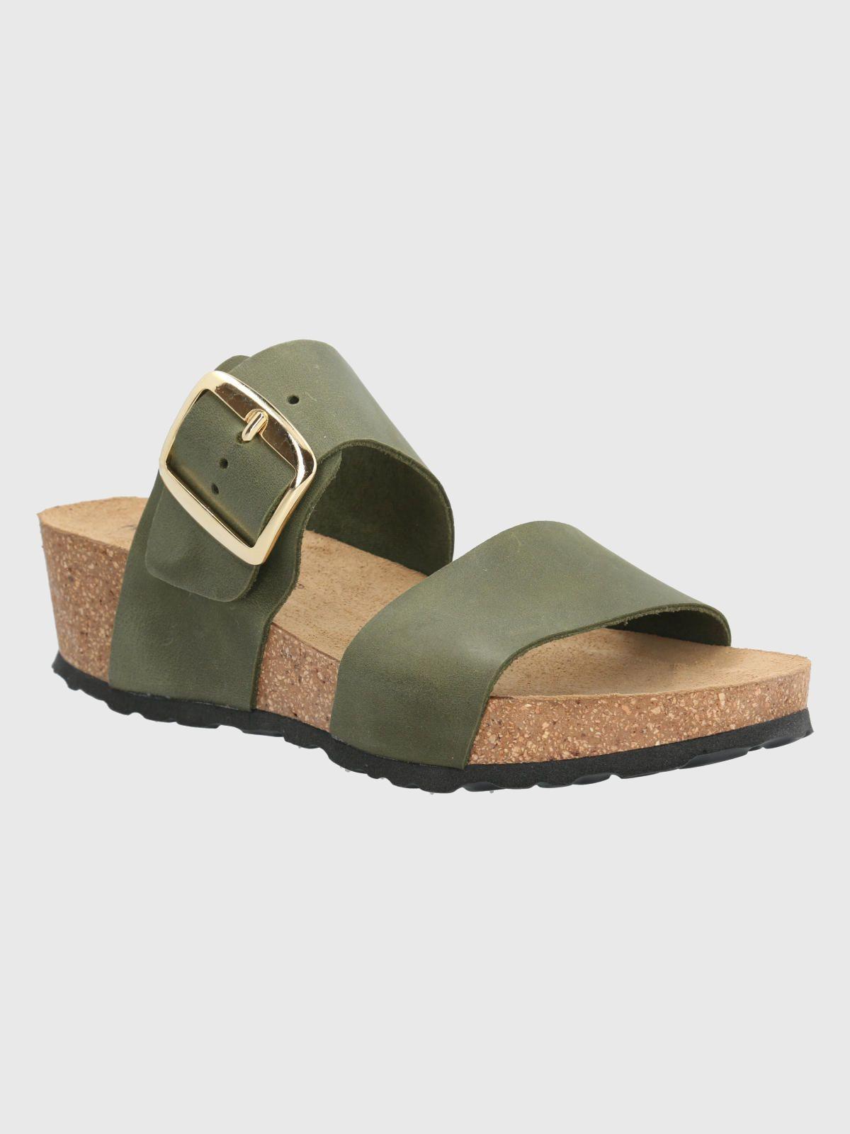 Sandalia Cuero Verde Militar Mujer Fusino -0