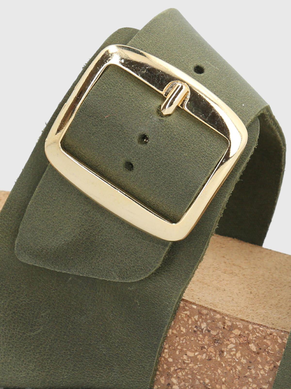 Sandalia Cuero Verde Militar Mujer Fusino -6