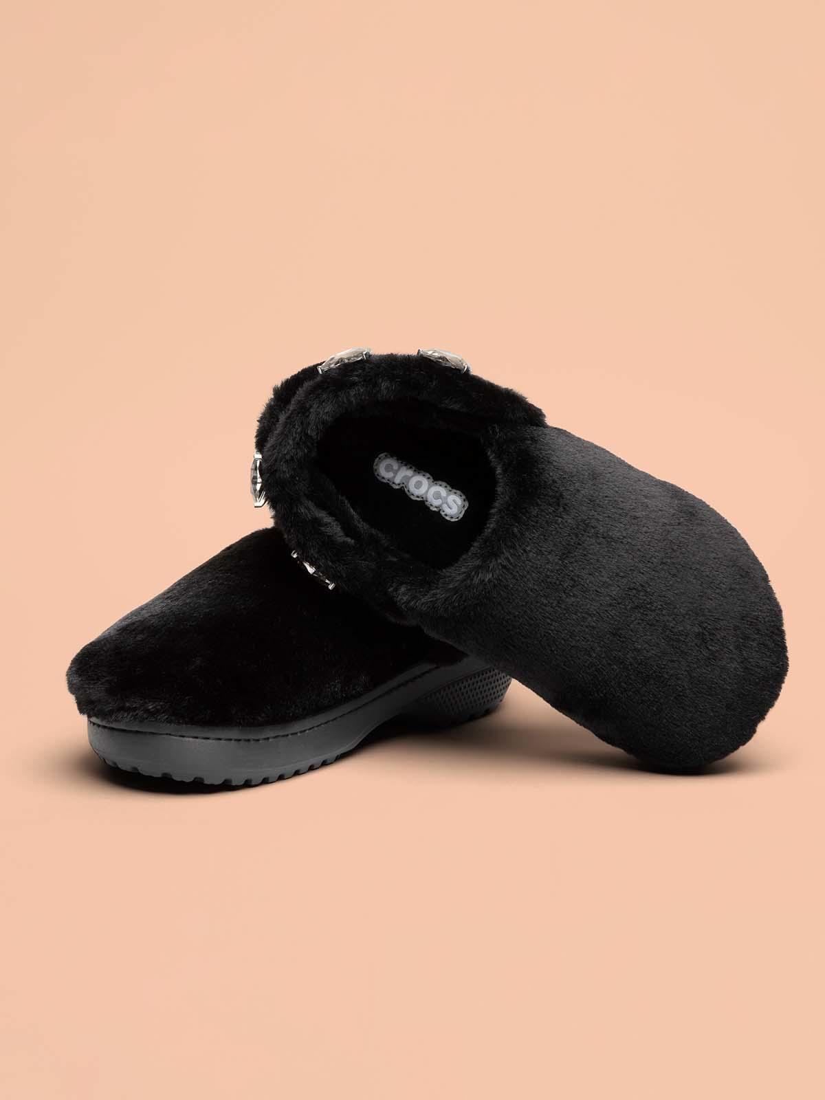 Zueco Crocs Mujer Unfurgettable Peludo Negro-1