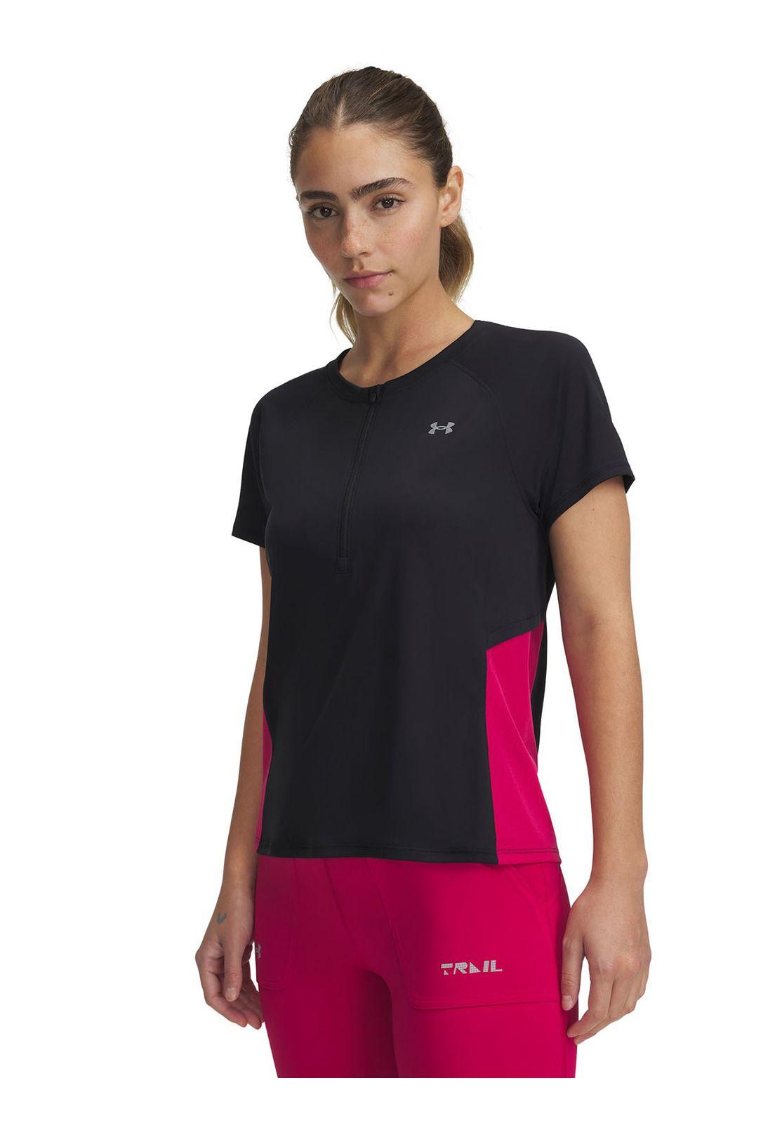Polera Manga Corta Ua Trail Run Zip Negro Para Mujer-0