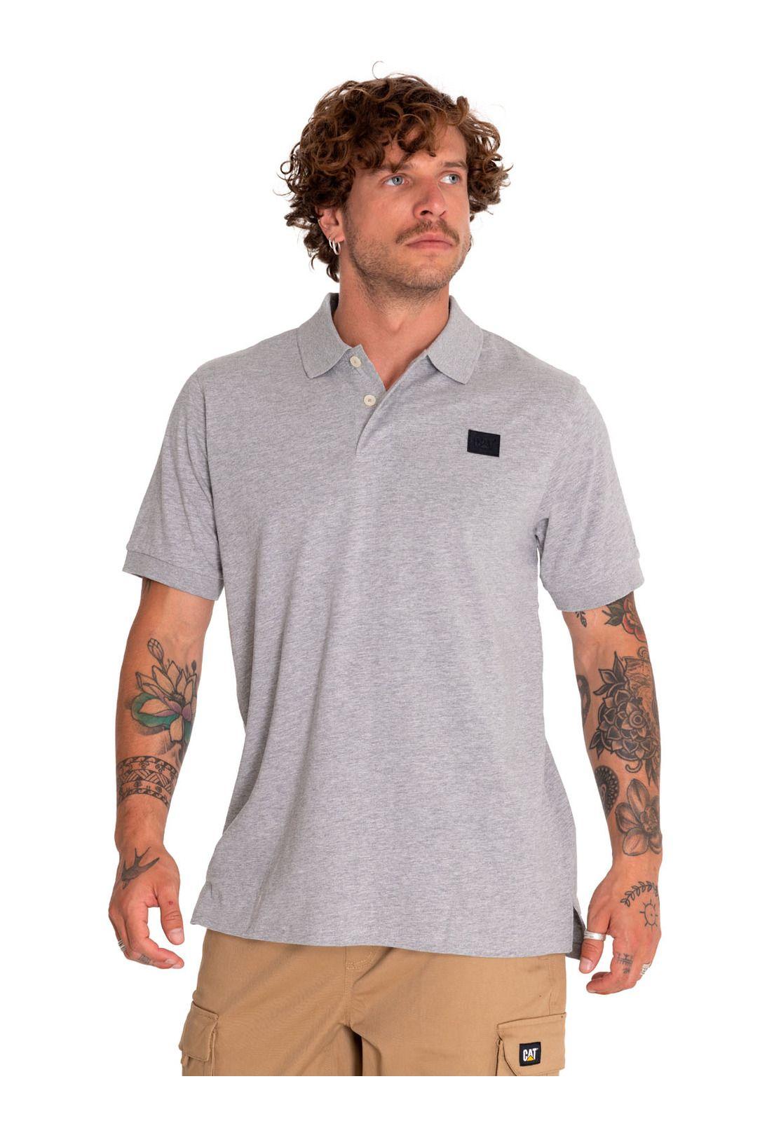 Polera Polo Casual Hombre Cat Logo Jersey Polo Gris-0