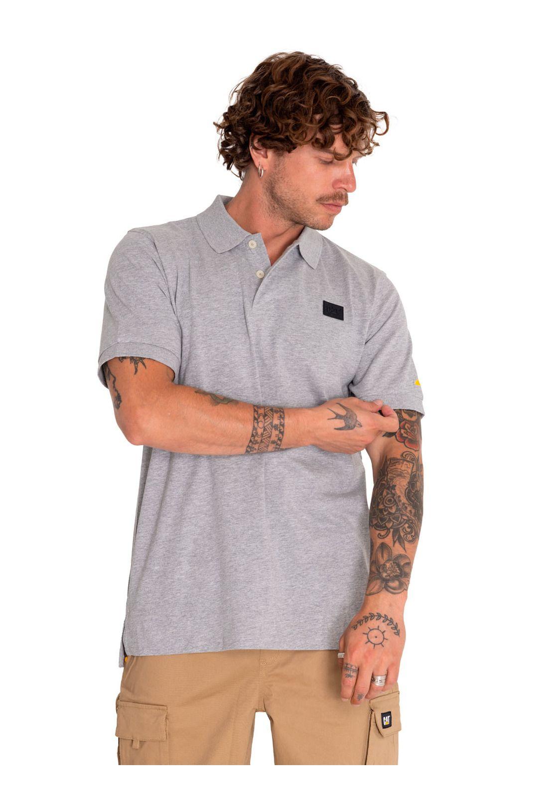 Polera Polo Casual Hombre Cat Logo Jersey Polo Gris-4