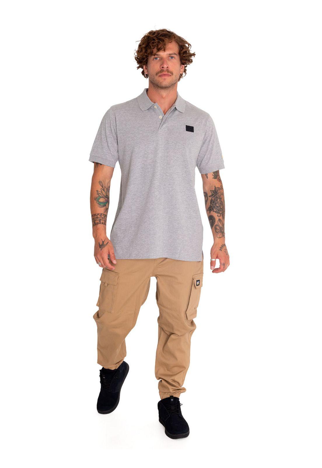 Polera Polo Casual Hombre Cat Logo Jersey Polo Gris-6