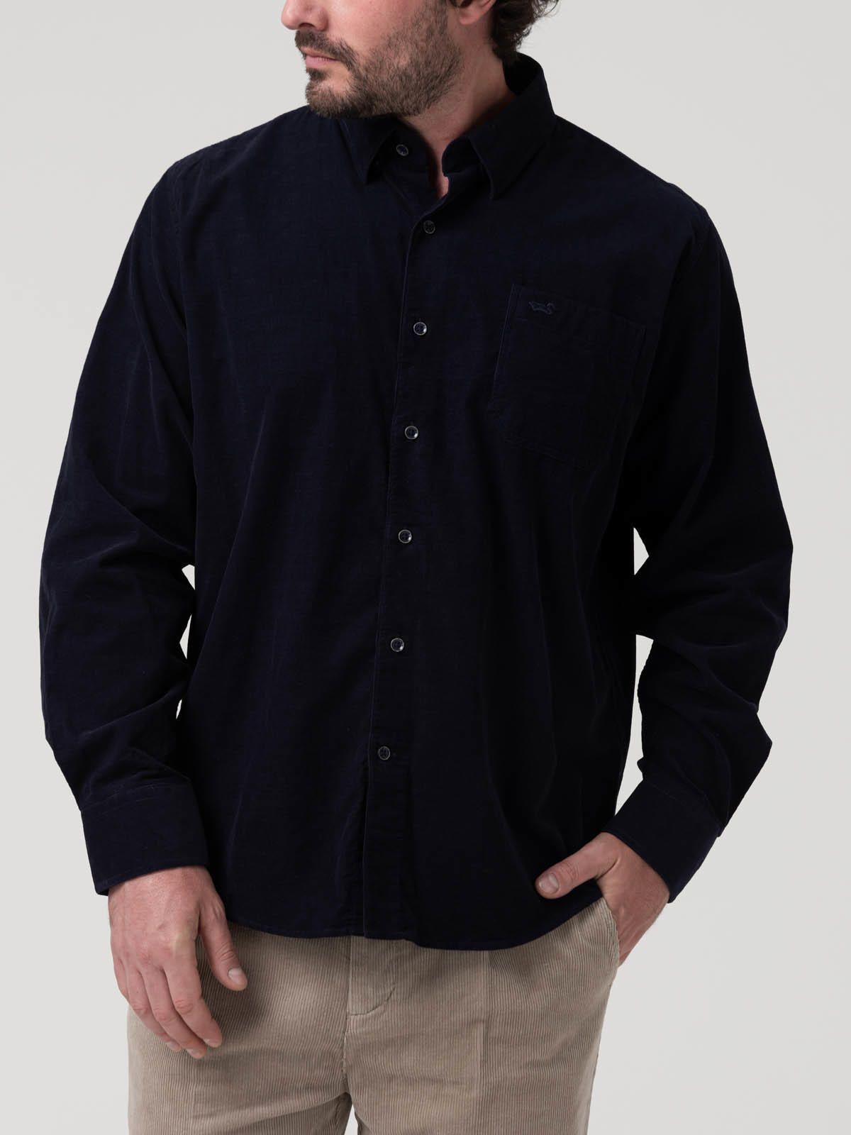 Camisa Algodón Orgánico Hombre Corduroy Azul marino-4