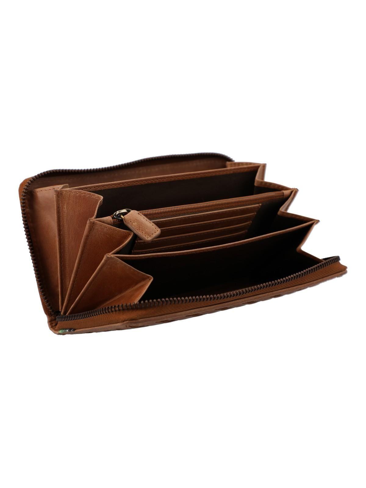 Billetera Cuero Mujer Fd Braid Bigzip Café-2