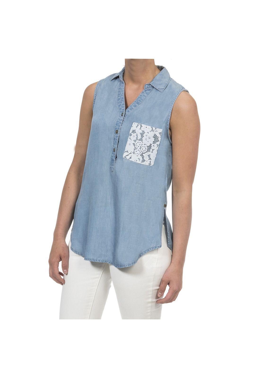 BLUSA S/M MUJER SLEEVELESS DENIM SHI AZUL CLARO-1