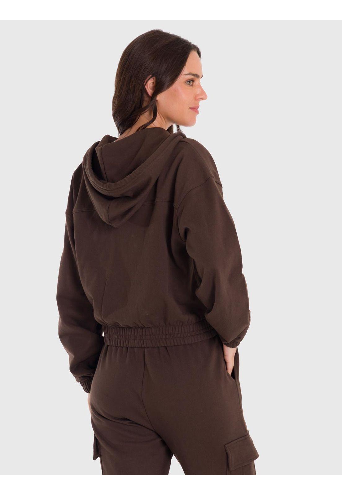 Polerón Mujer Hoodie Zip Cargo Café-4