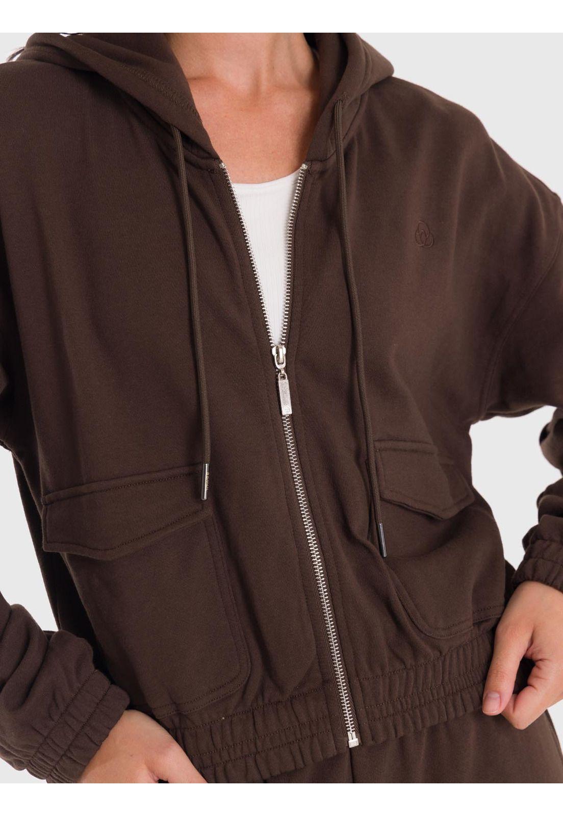 Polerón Mujer Hoodie Zip Cargo Café-6