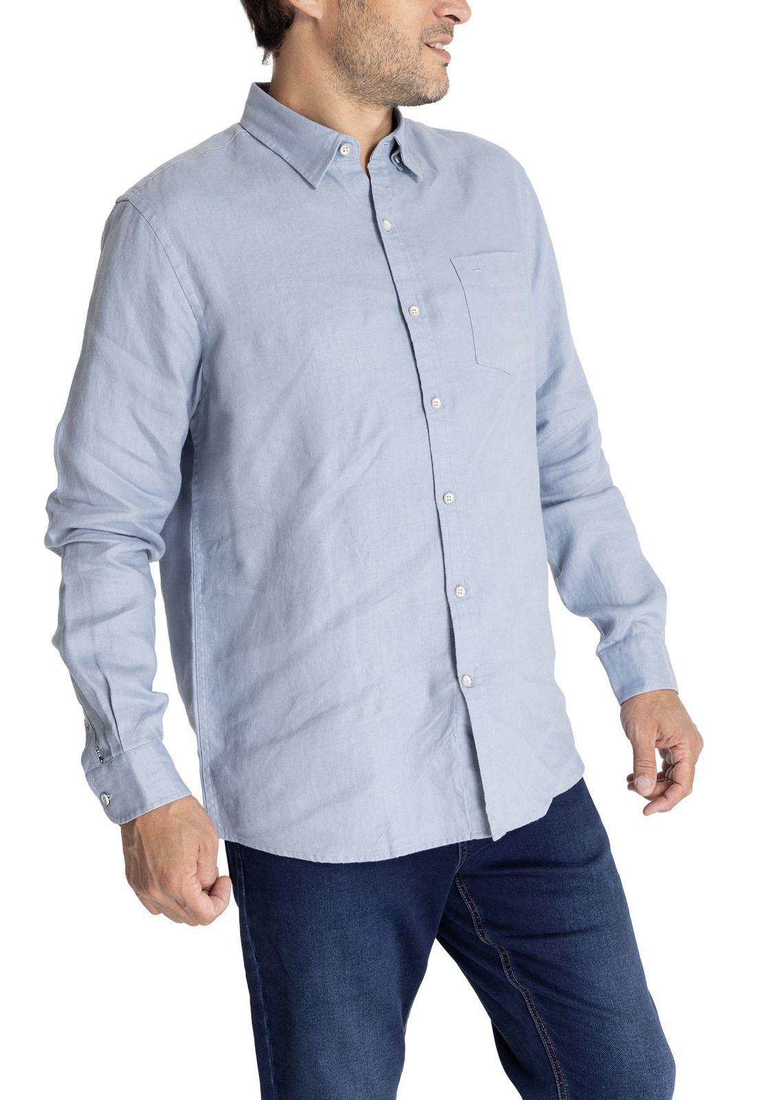 Camisa M/L Hombre Linen Azul Claro-4