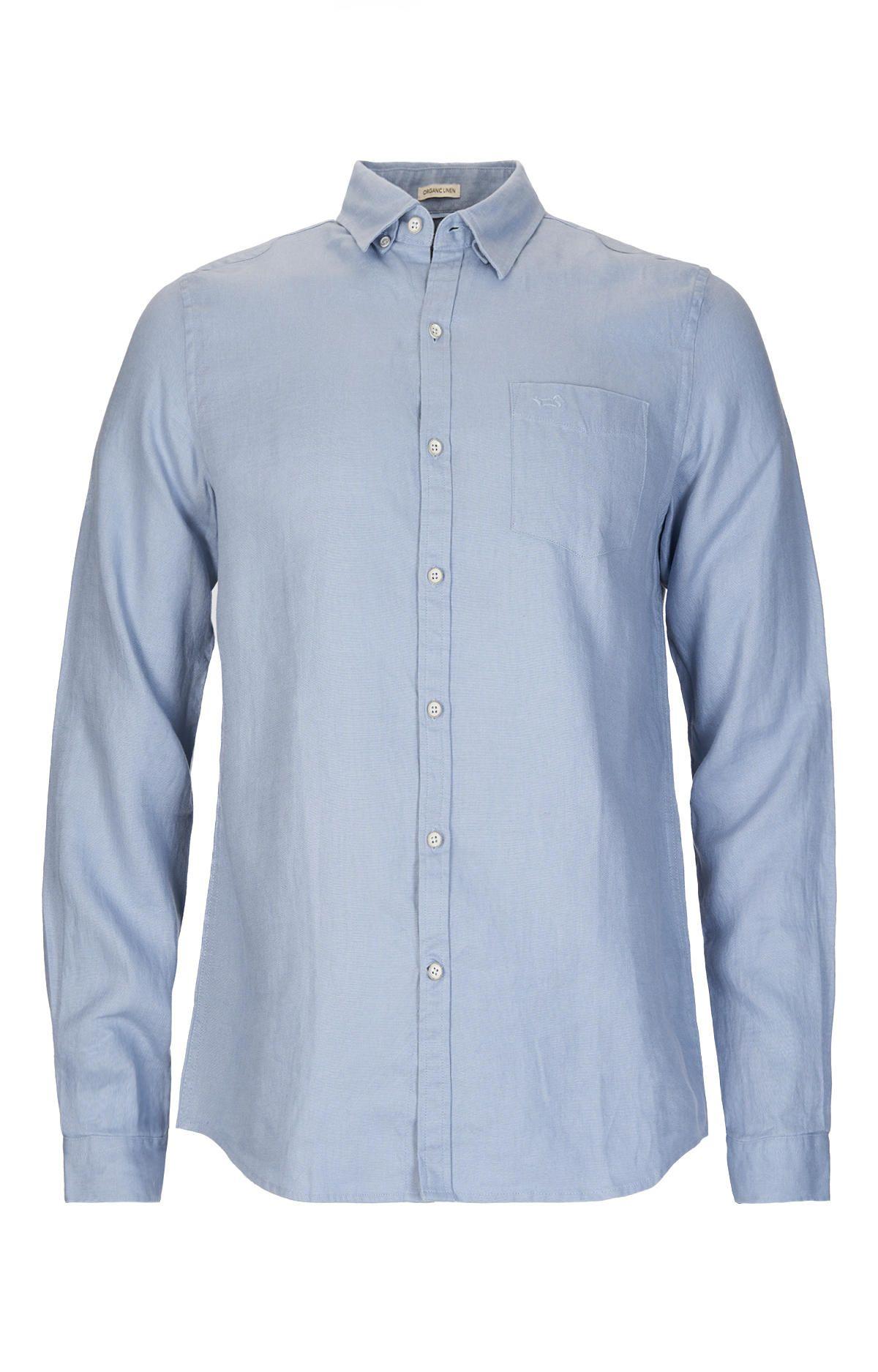 Camisa M/L Hombre Linen Azul Claro-0