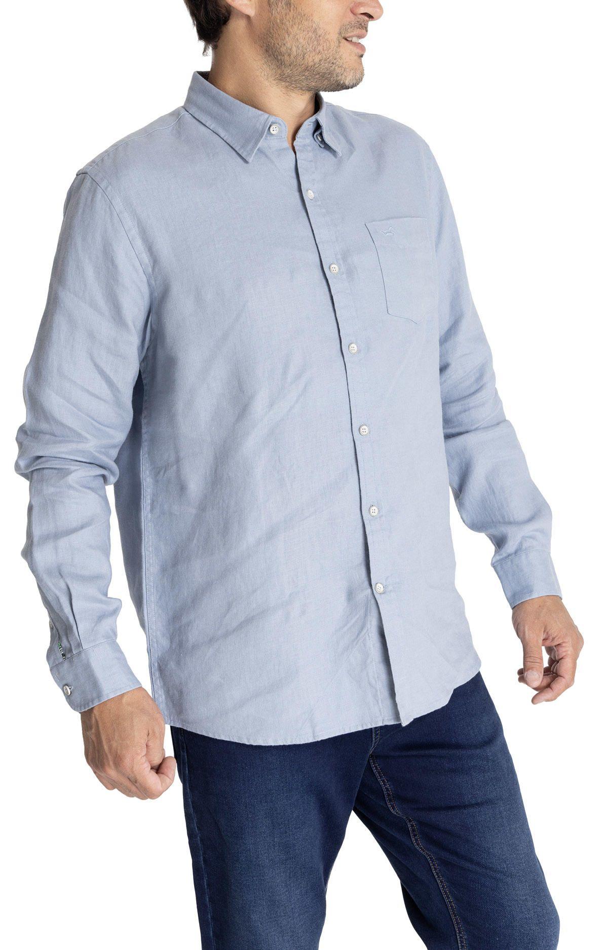 Camisa M/L Hombre Linen Azul Claro-4