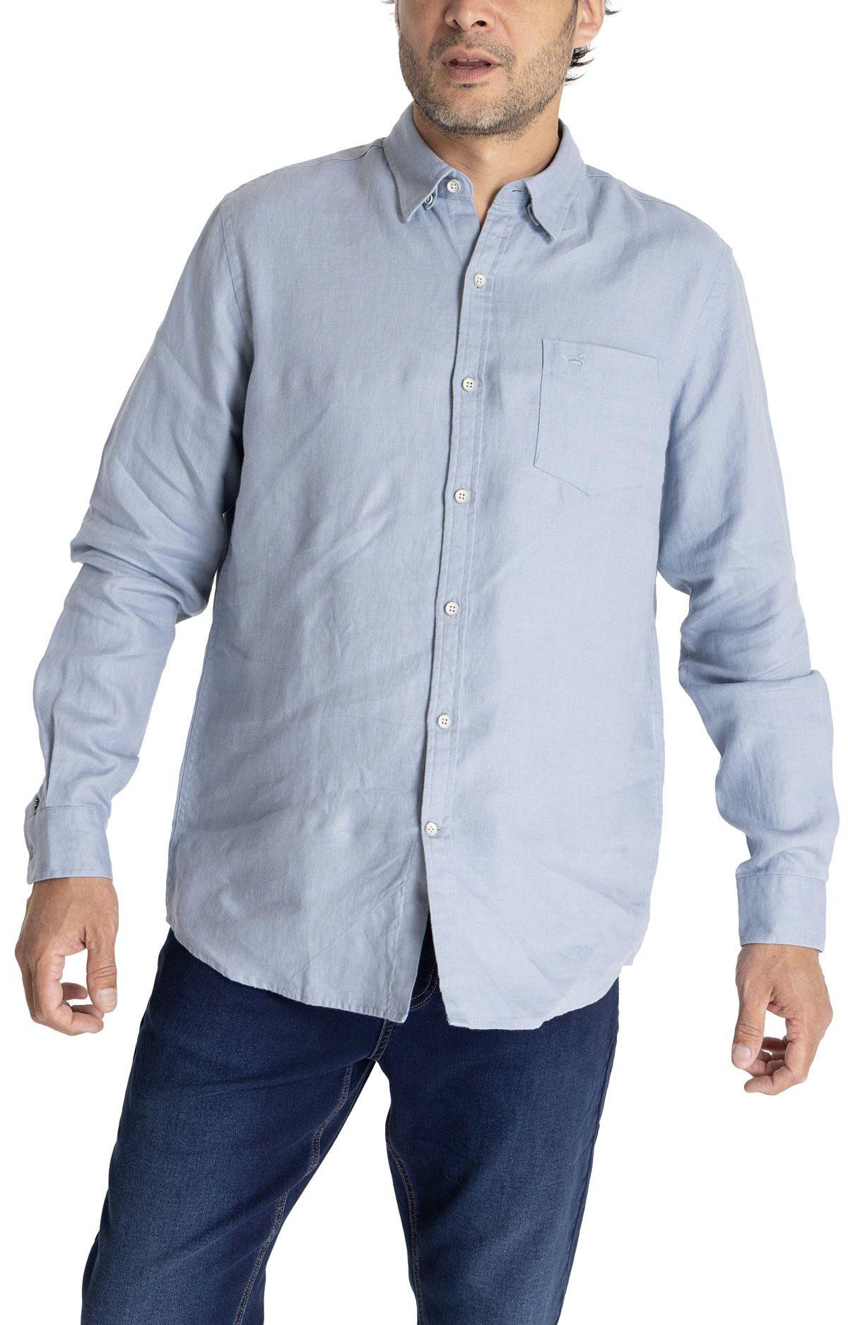 Camisa M/L Hombre Linen Azul Claro-6