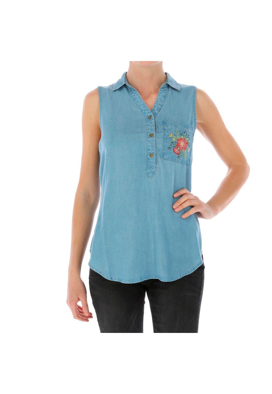 BLUSA S/M MUJER SLEEVELESS DENIM SHI AZUL CLARO-0