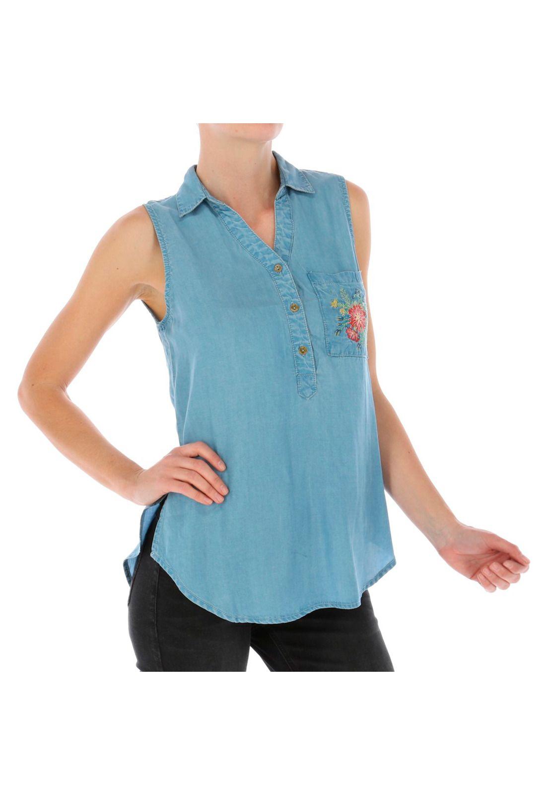 BLUSA S/M MUJER SLEEVELESS DENIM SHI AZUL CLARO-2
