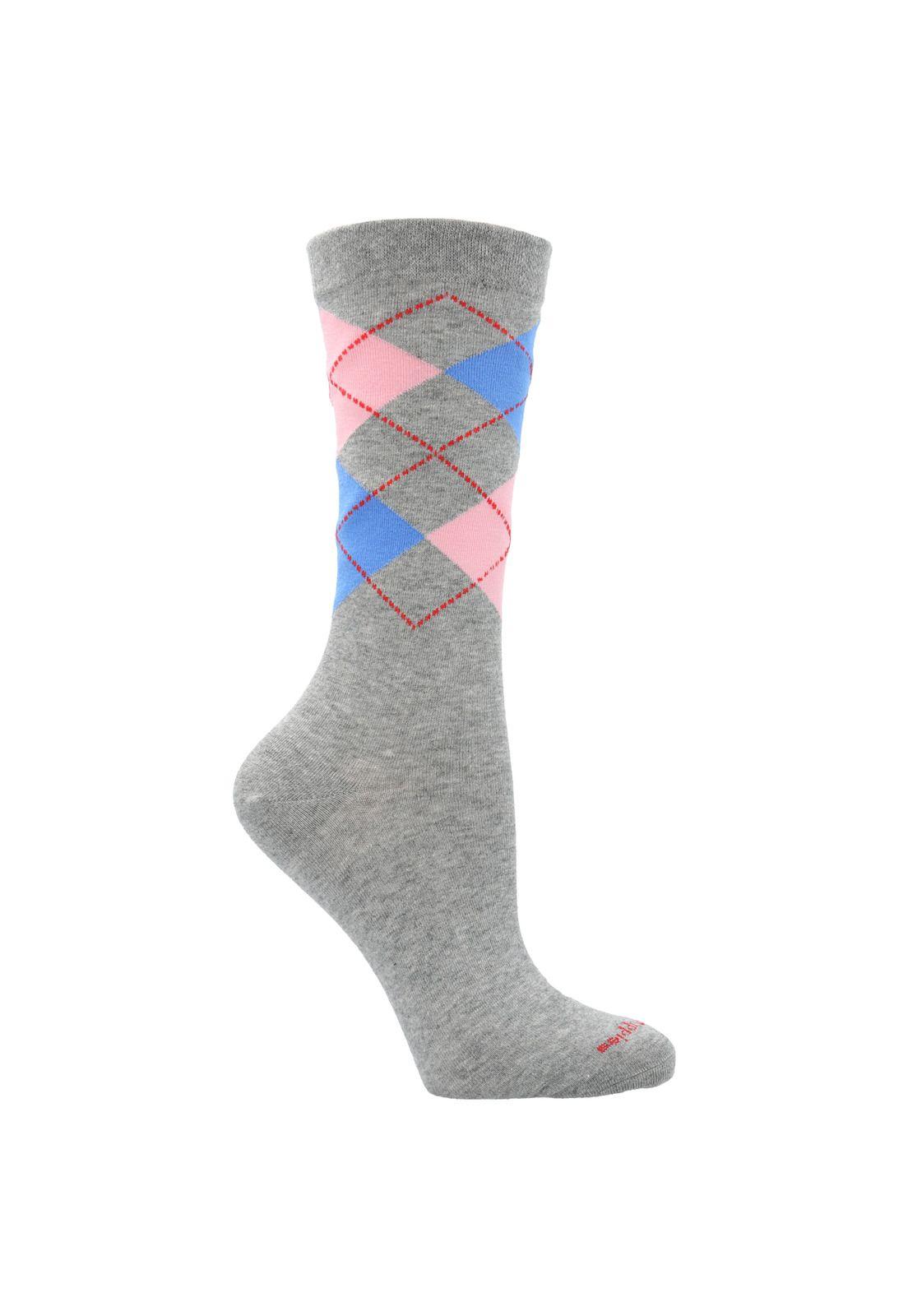 Calcetín Algodón Mujer Cuff Argyle Gris-0