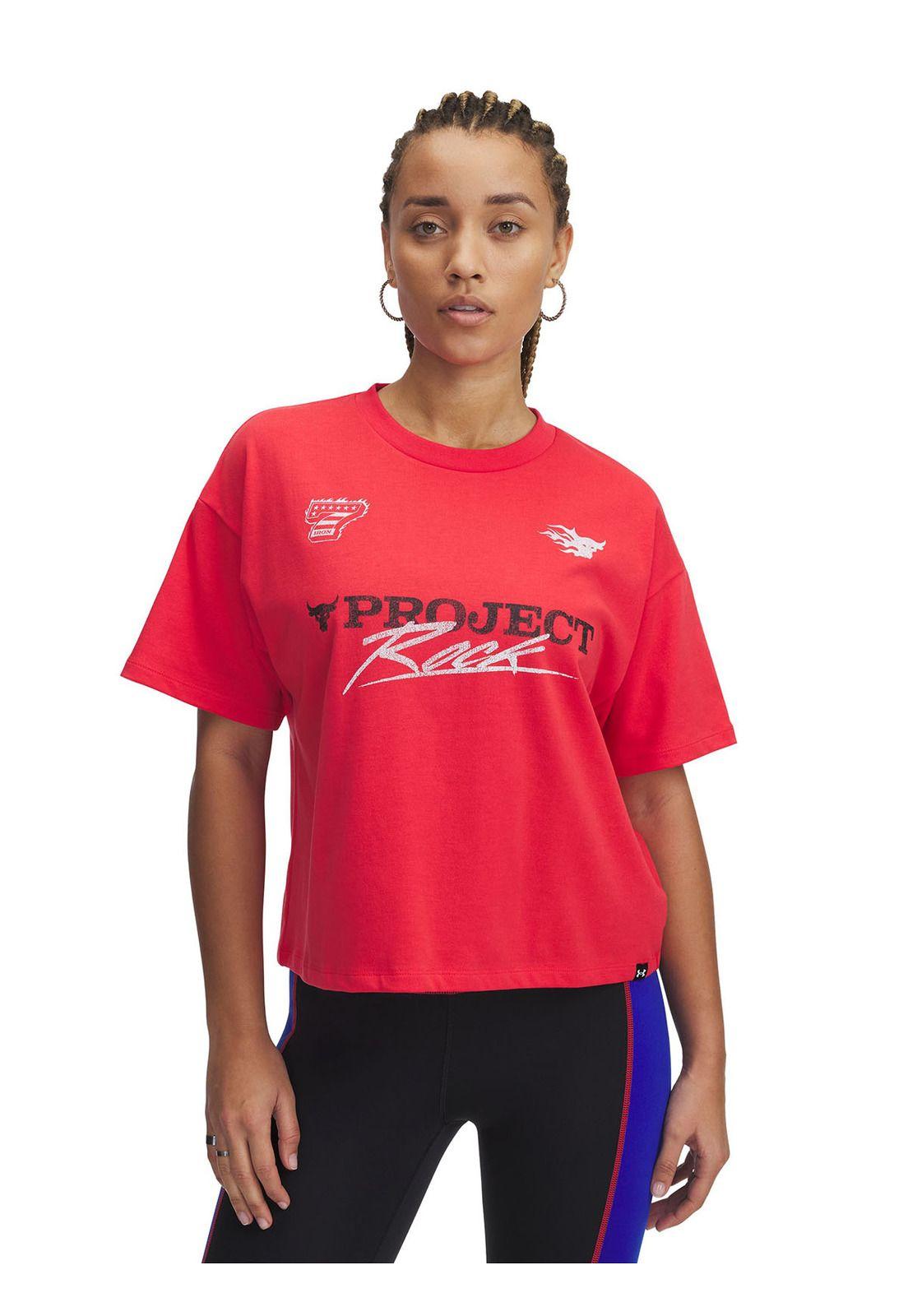 Polera Manga Corta Ua Project Rock Boxy Crop Rojo Para -0