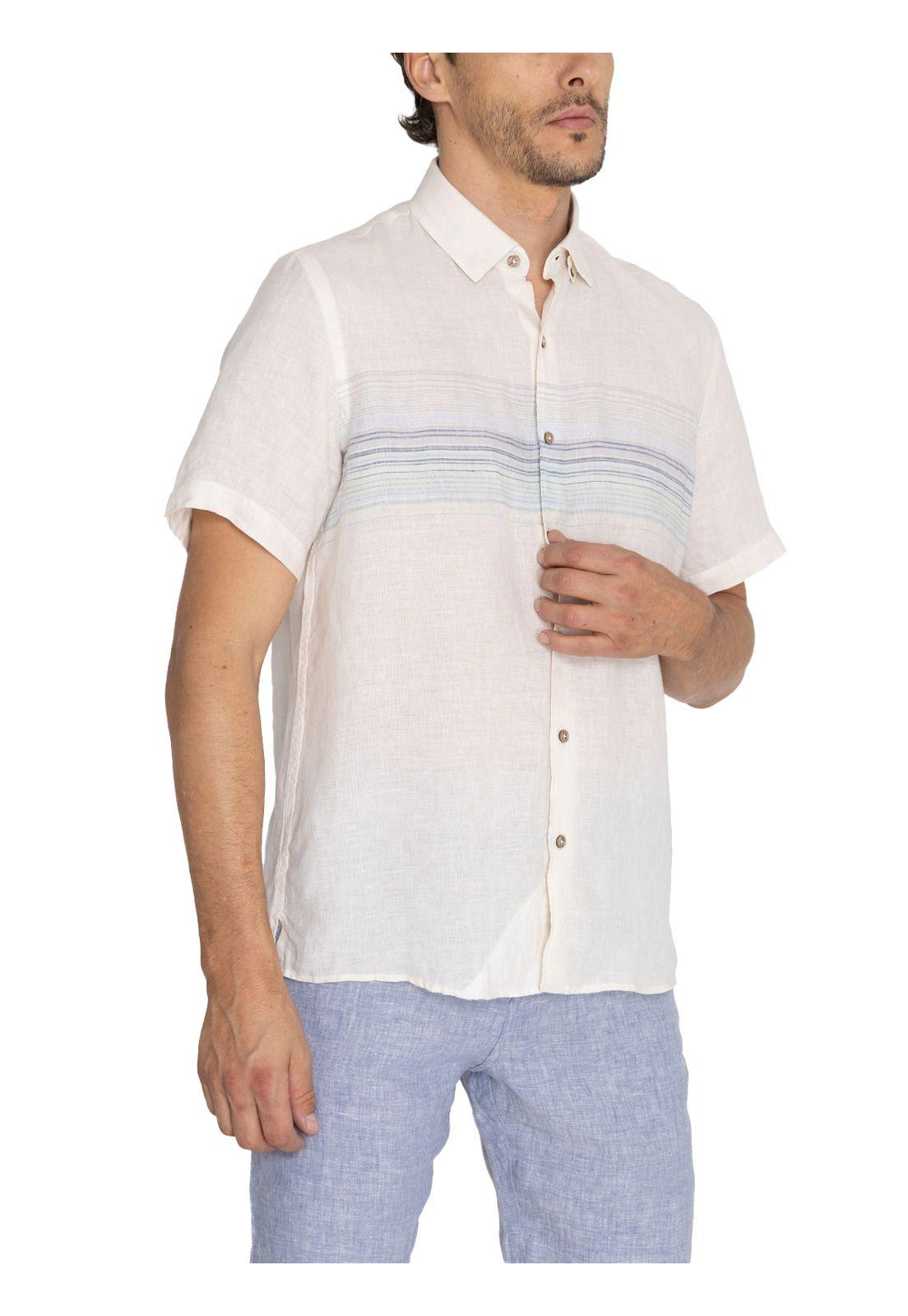 camisa Lino Orgánico Beige Linenstripe Hombre -5