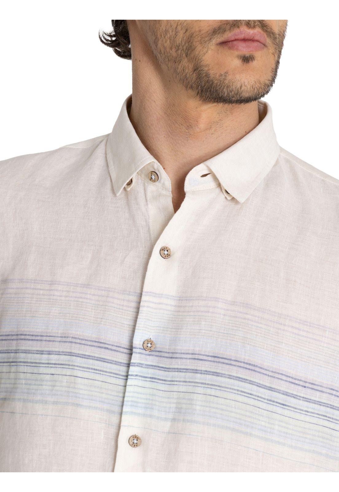camisa Lino Orgánico Beige Linenstripe Hombre -6