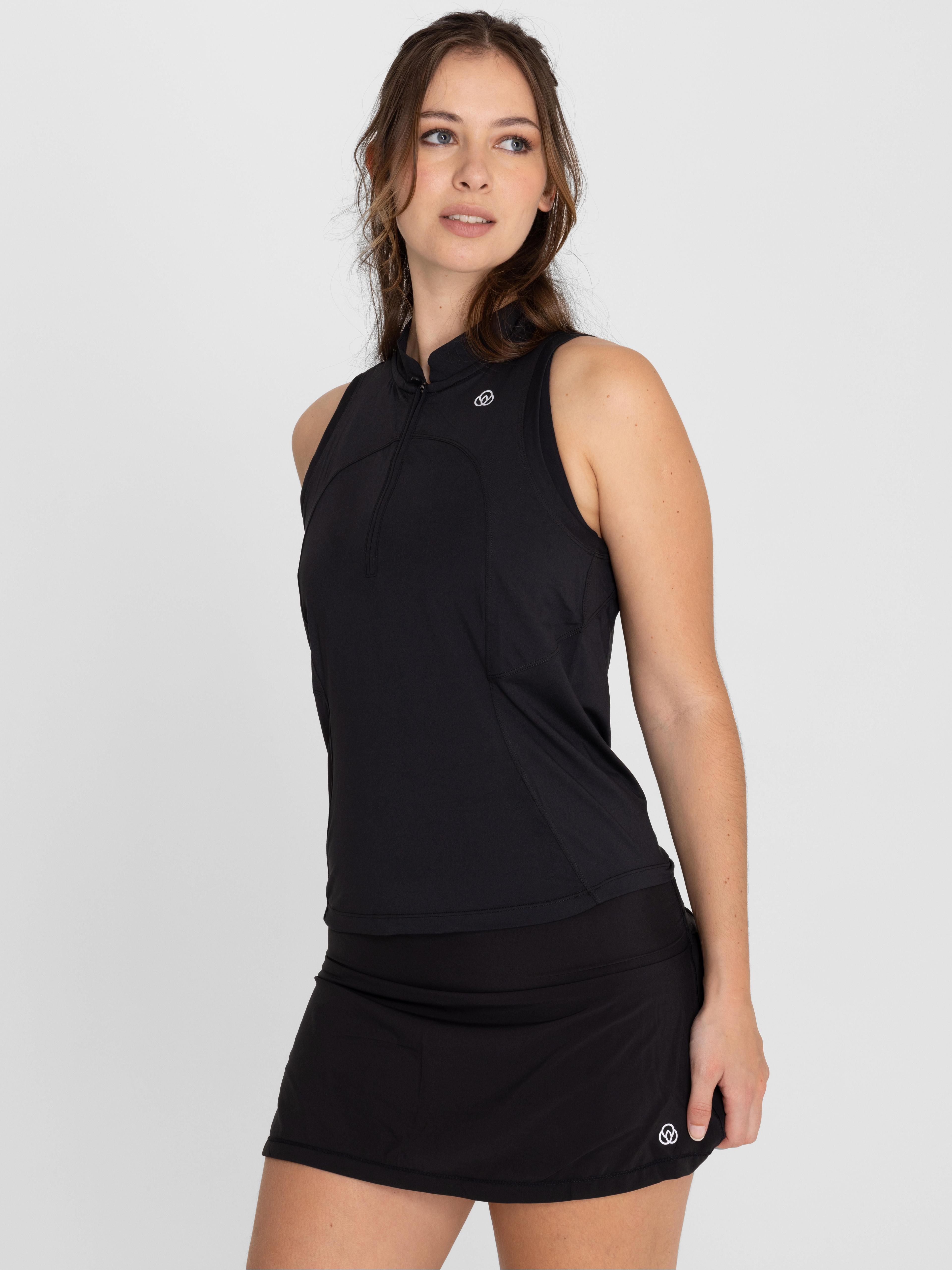 Polera deportiva Mujer Tank Half Zipper Negro-5