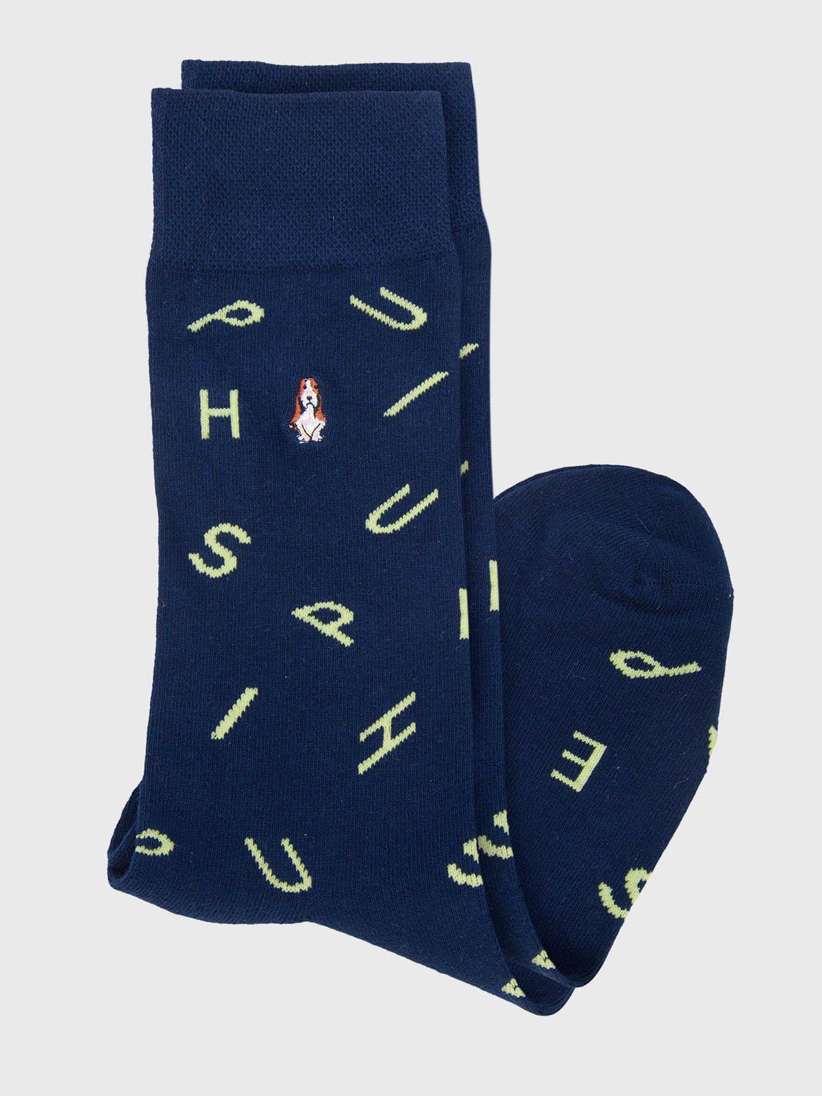 Calcetin Algodón Hombre Cuff Letter Azul-2