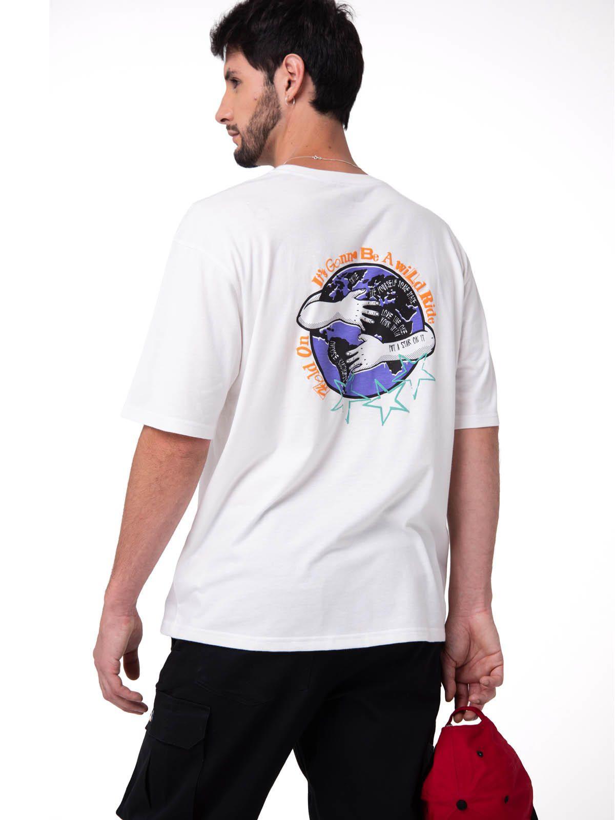 Polera Manga Corta Hombre Diseño SCI FI Blanco-1