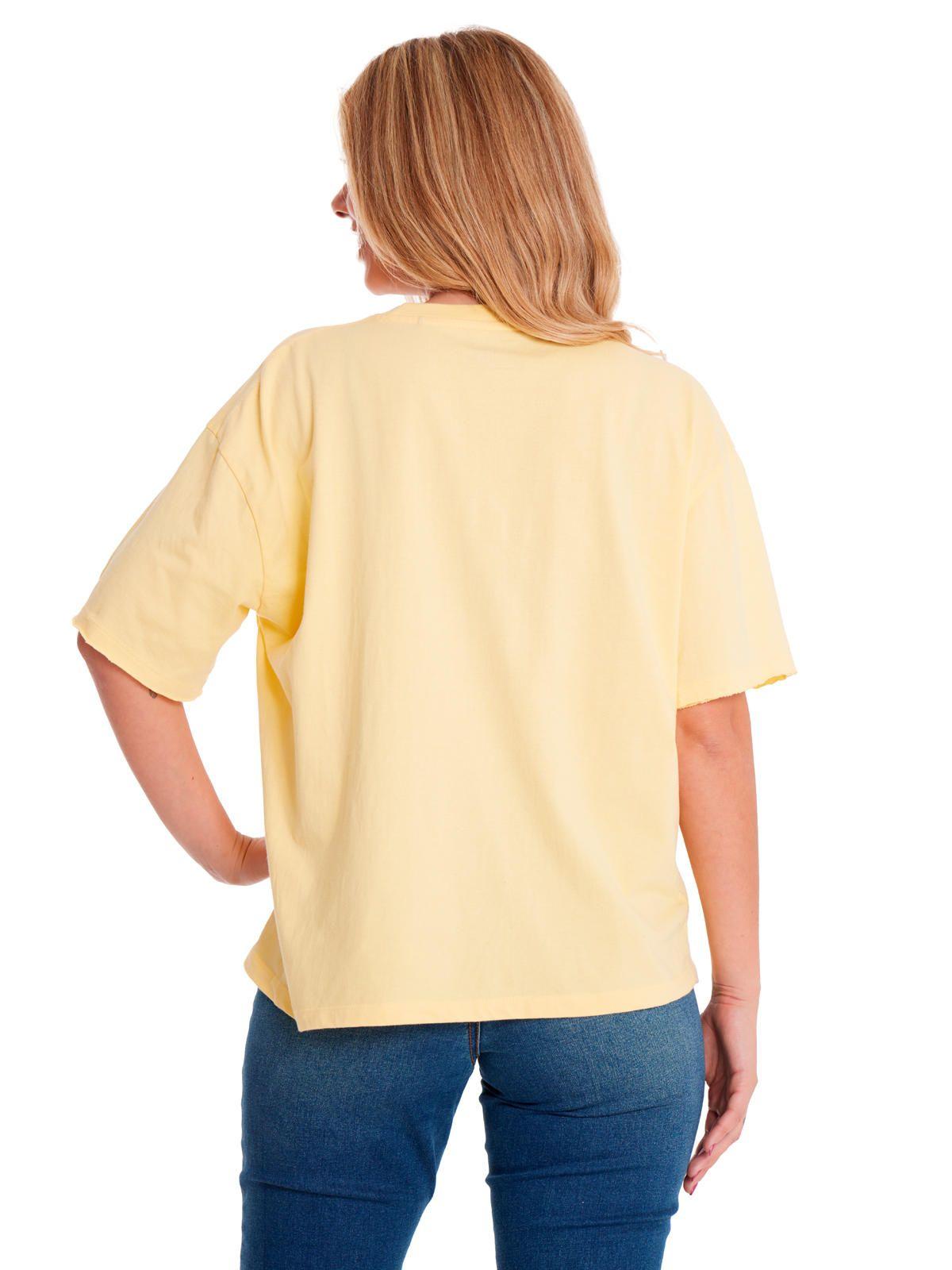 Polera Manga Corta Mujer Boxy HW Graphic1 Amarillo-4