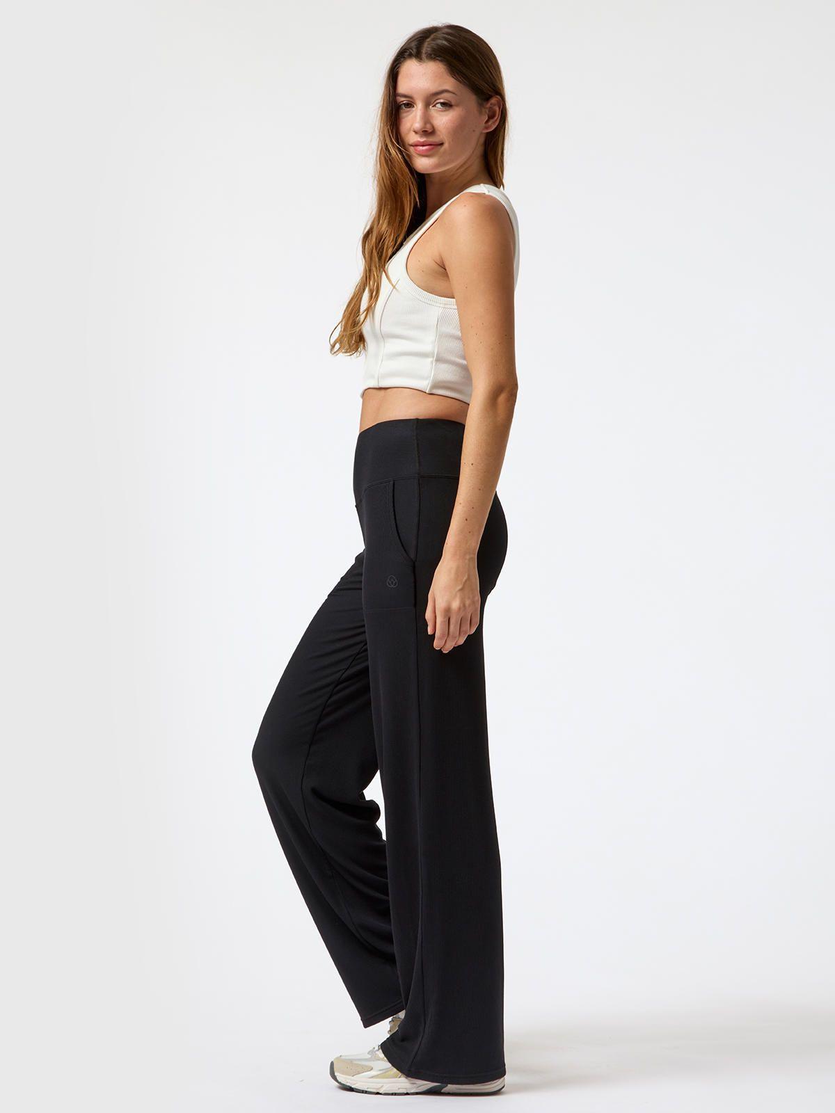 Pantalón Rib Modal Flare Rec Negra Mujer-6