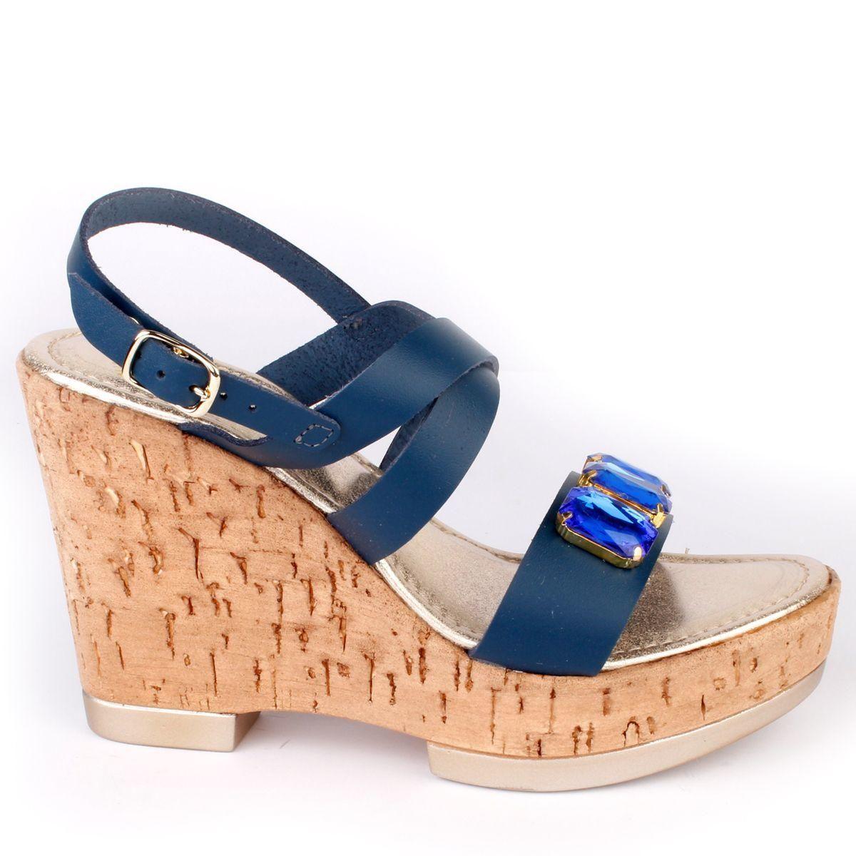 Sandalia Mujer Cuero Turini Azul-1