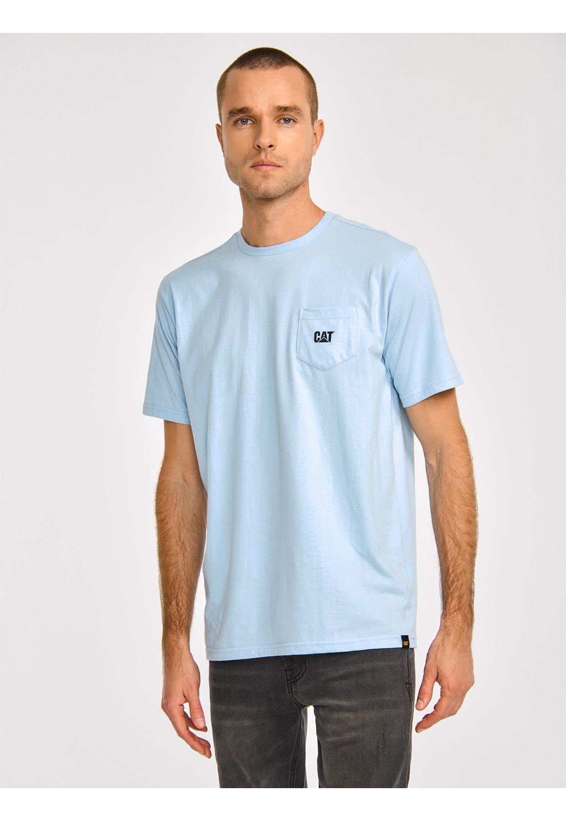 Polera Manga Corta Hombre Cat Logo PocketCeleste-0