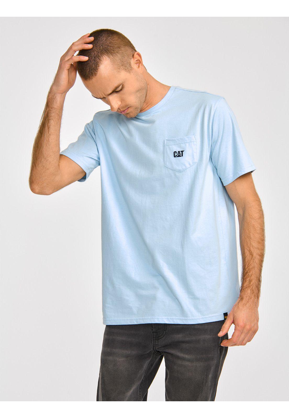 Polera Manga Corta Hombre Cat Logo PocketCeleste-1