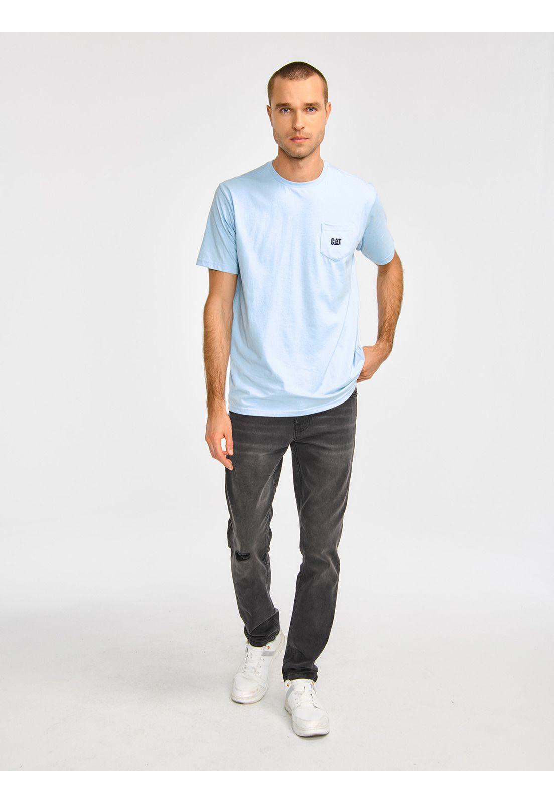 Polera Manga Corta Hombre Cat Logo PocketCeleste-5