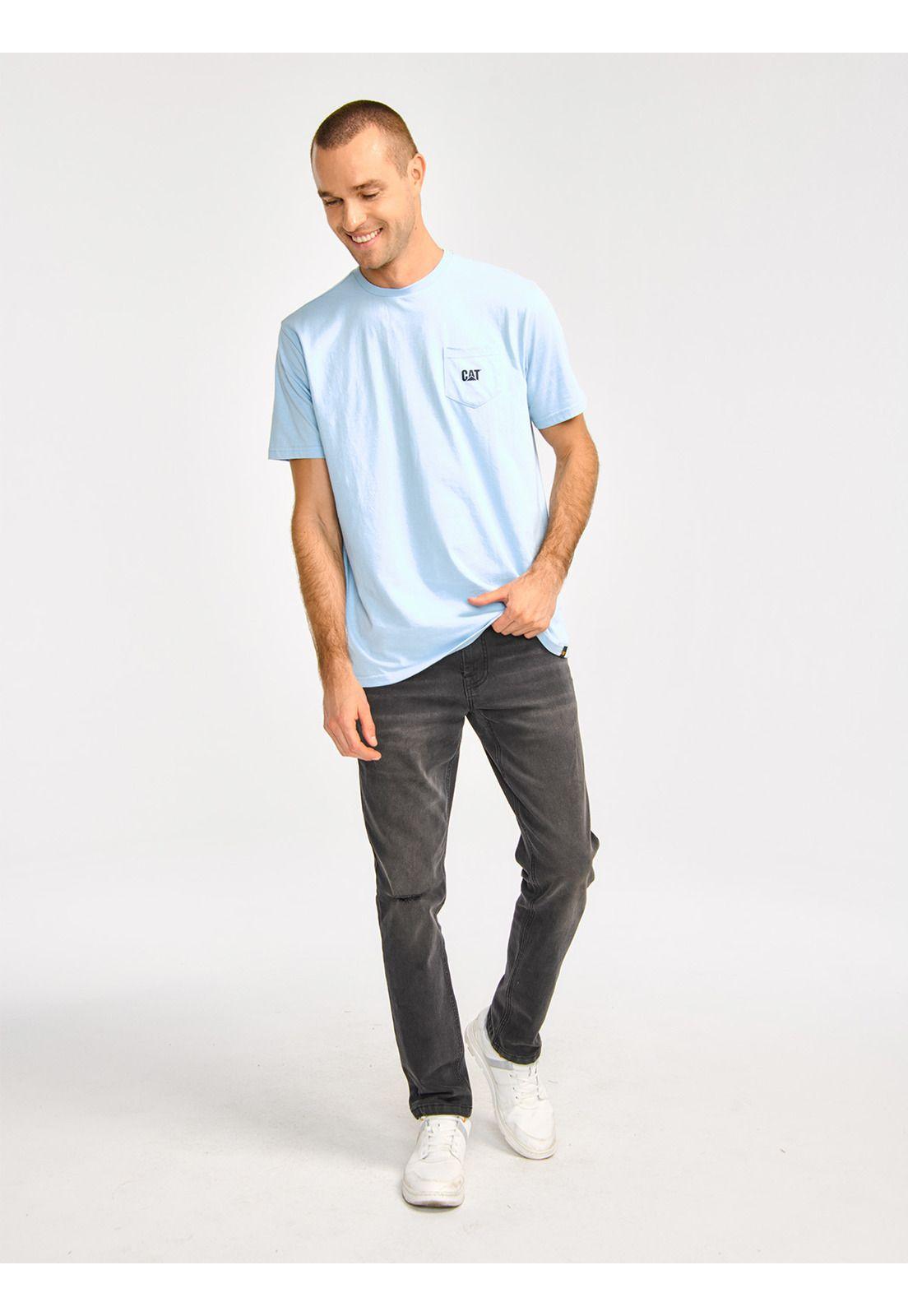 Polera Manga Corta Hombre Cat Logo PocketCeleste-6