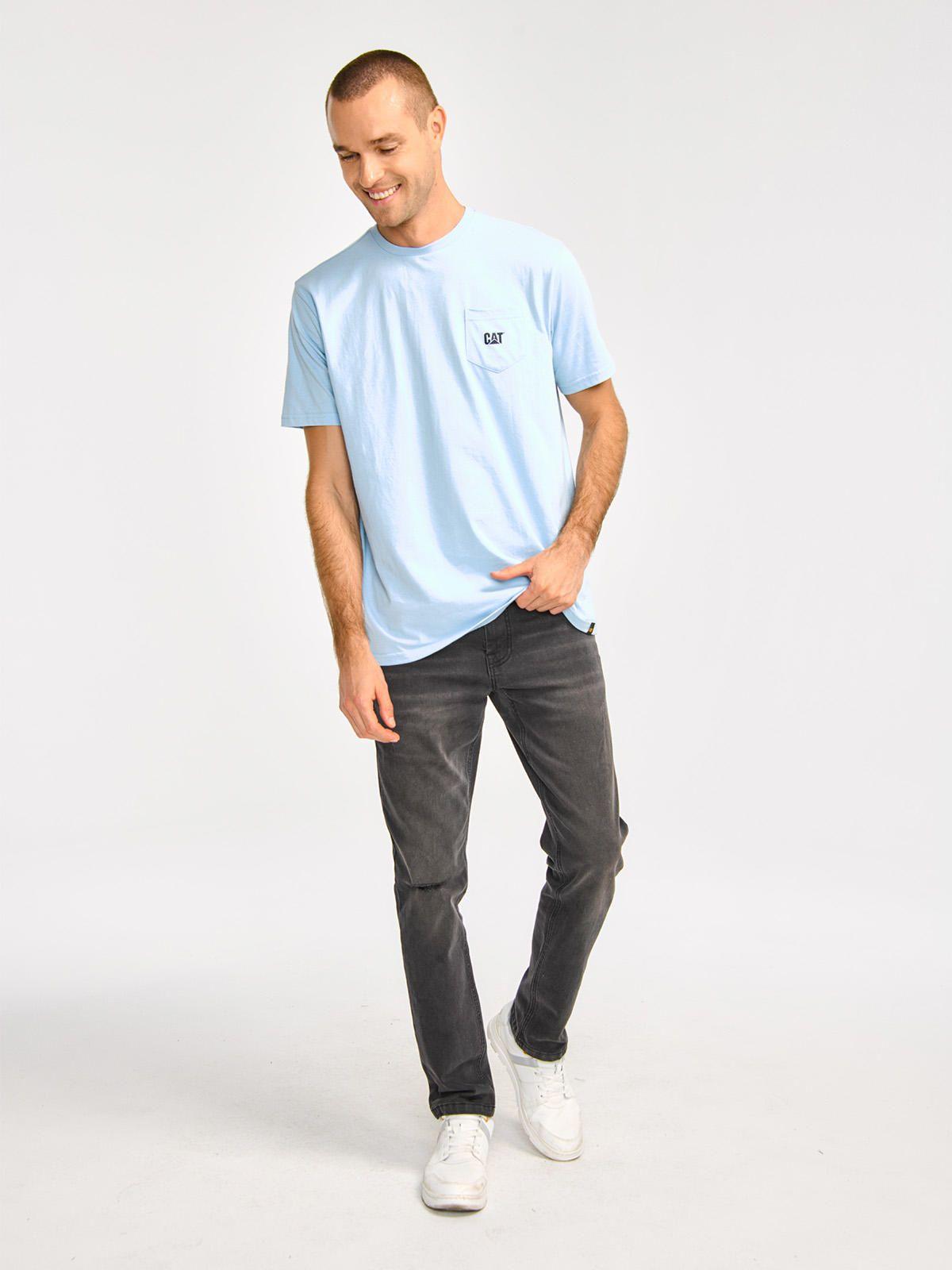 Polera Manga Corta Hombre Cat Logo PocketCeleste-6