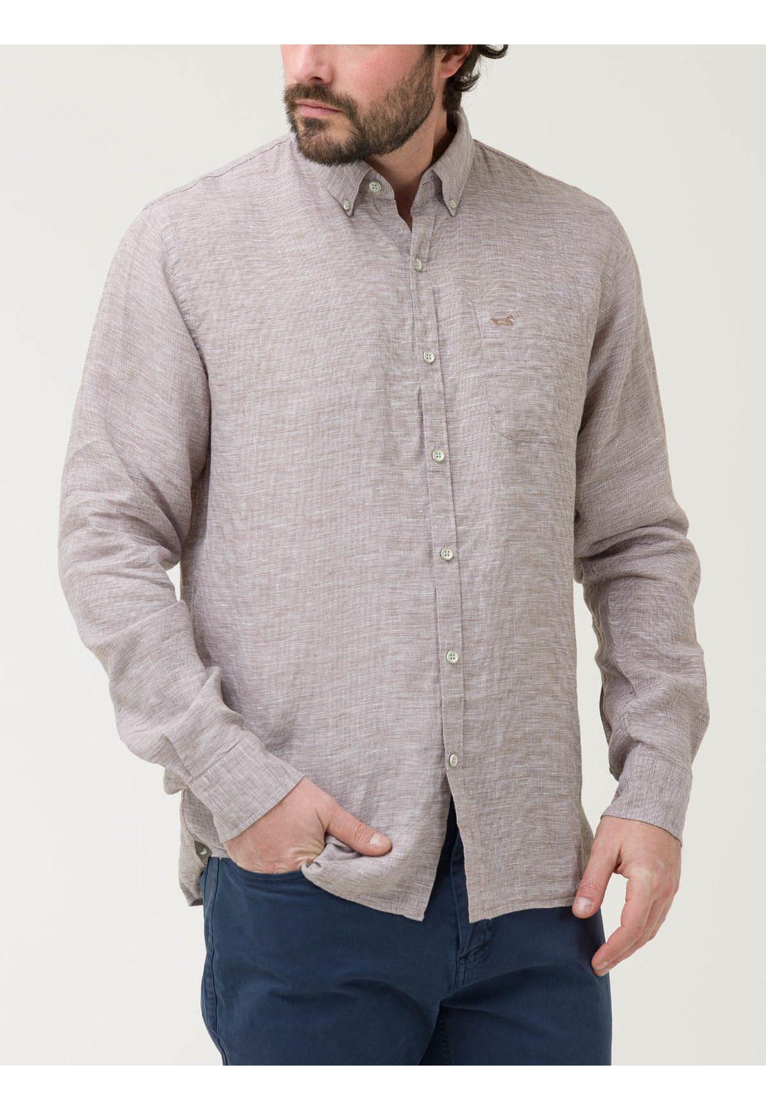 Camisa Lino Orgánico Hombre Linentex Café-4