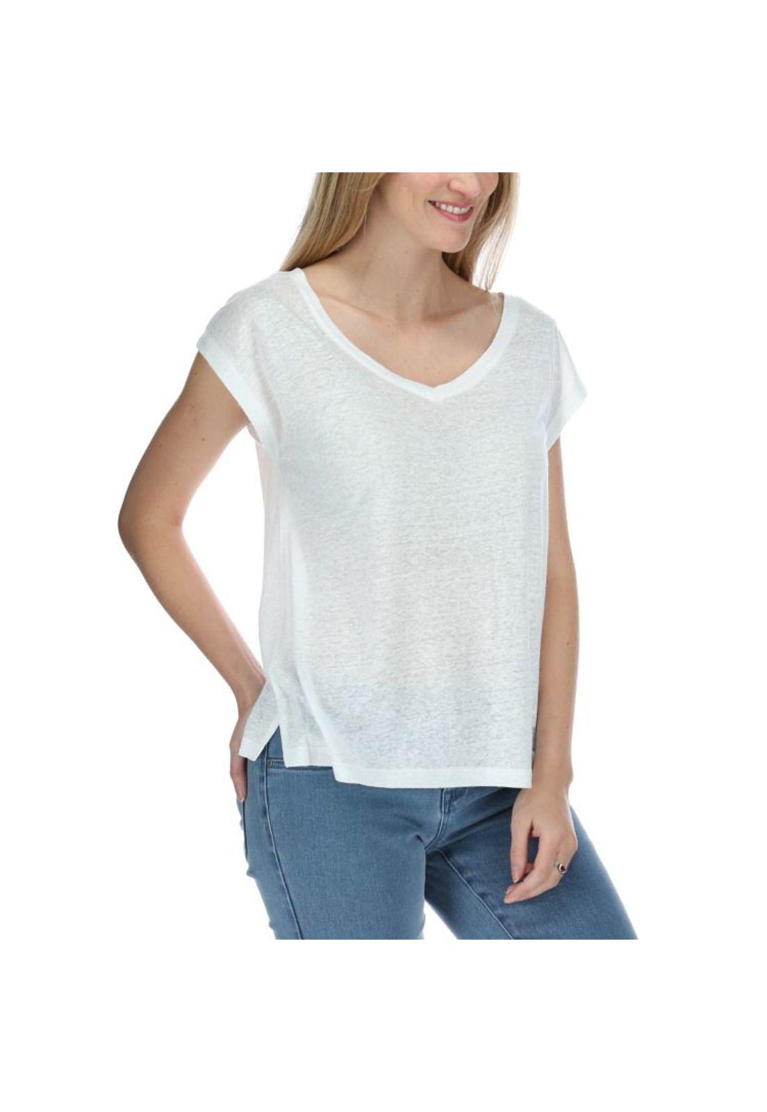 Polera Mc Mujer Linen S/S Knit Top Blanco-3