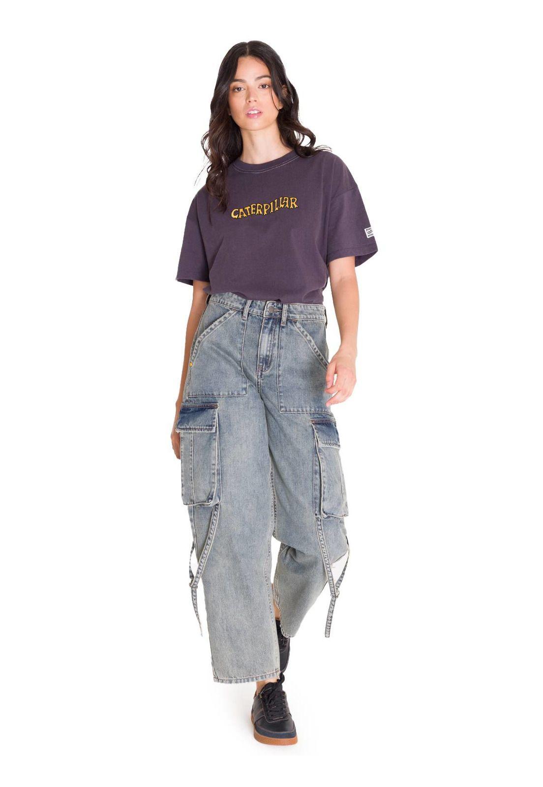 Jeans Rigid Exaggerated Cargo Mujer Gris Claro-0