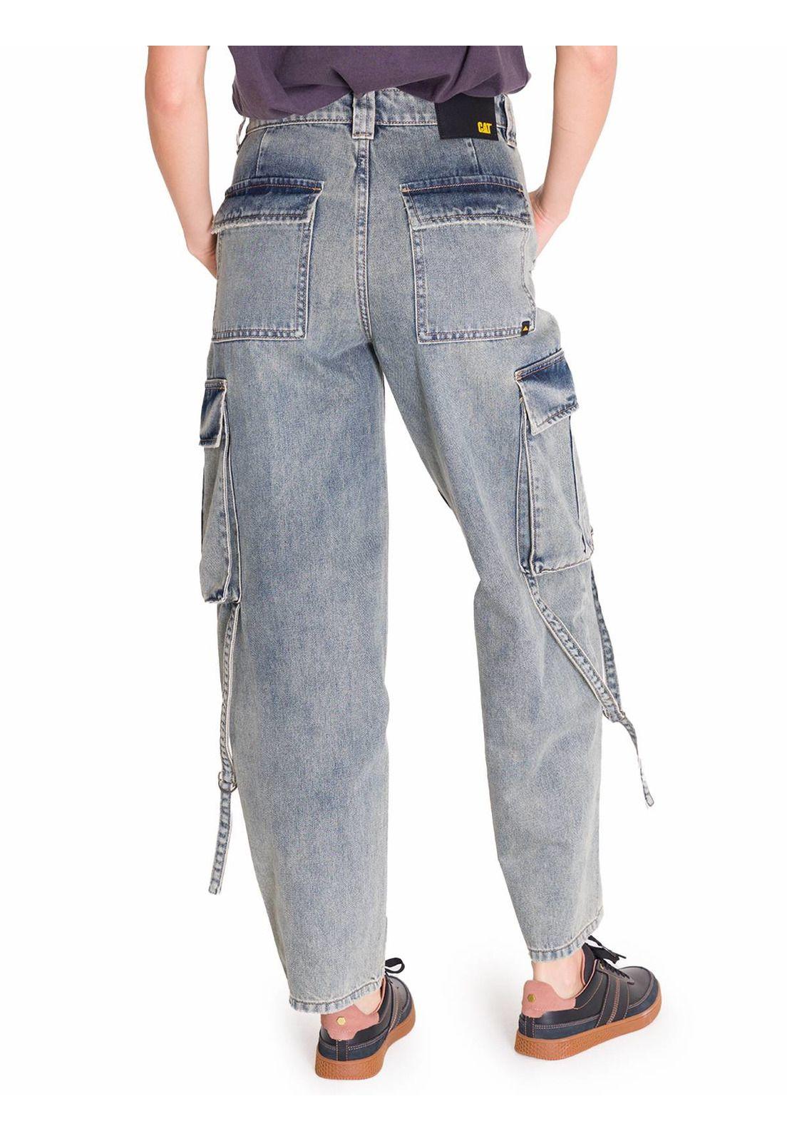 Jeans Rigid Exaggerated Cargo Mujer Gris Claro-4