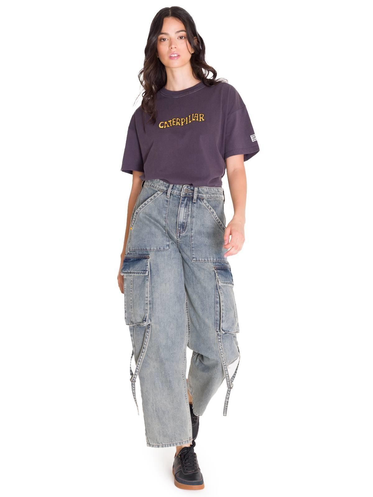 Jeans Rigid Exaggerated Cargo Mujer Gris Claro-0