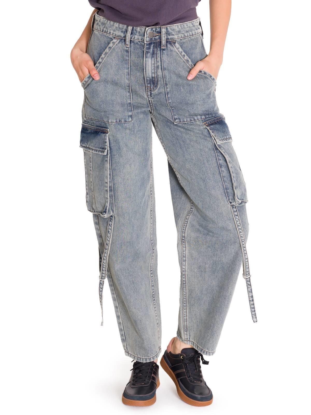 Jeans Rigid Exaggerated Cargo Mujer Gris Claro-1