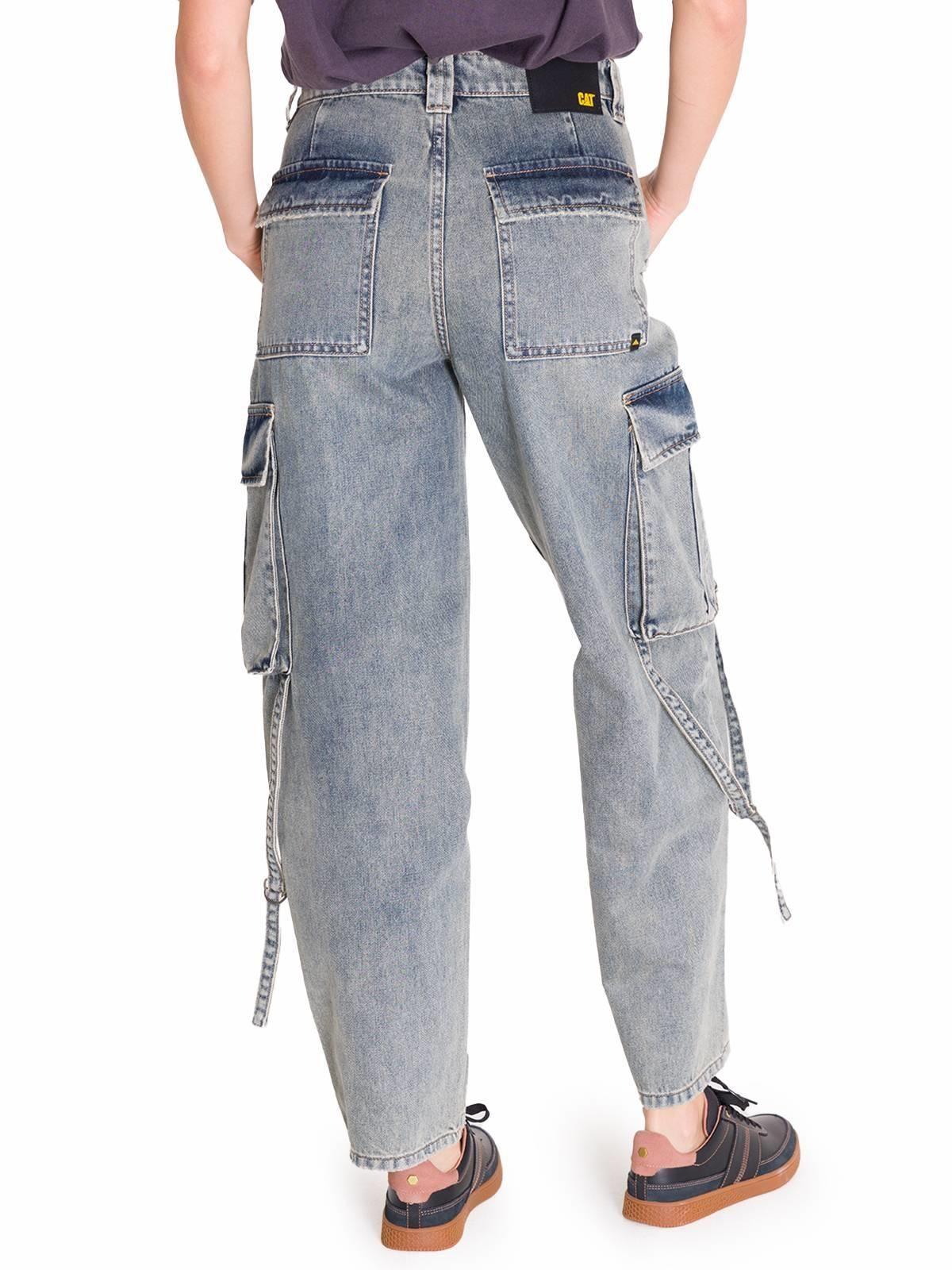 Jeans Rigid Exaggerated Cargo Mujer Gris Claro-4