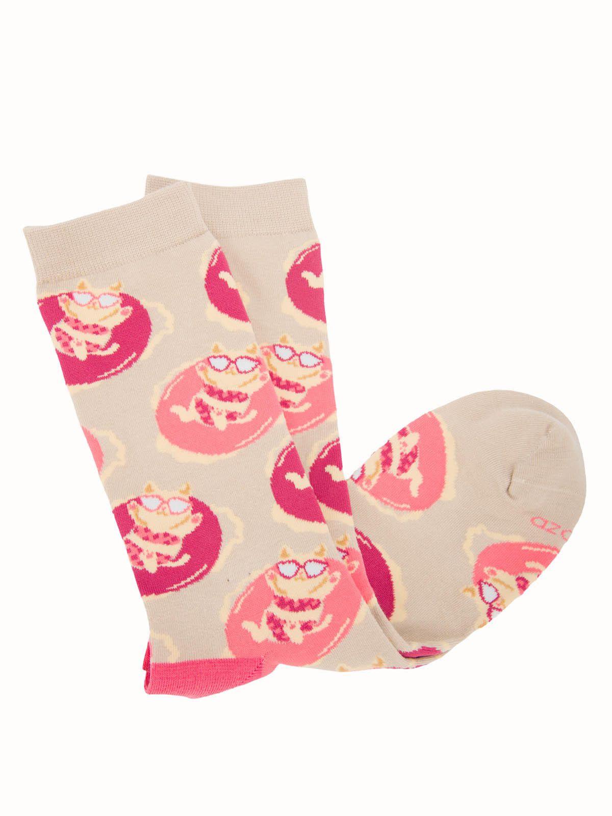 Calcetín Algodón Mujer C Cat Beige-2