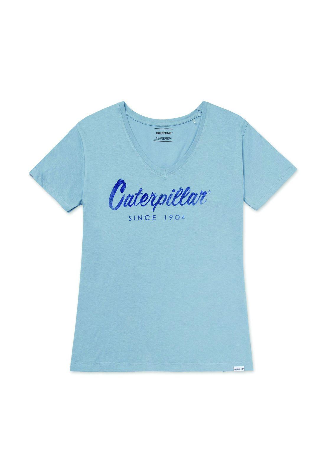 Polera M/C Script V Neck Te Azul Mujer-0