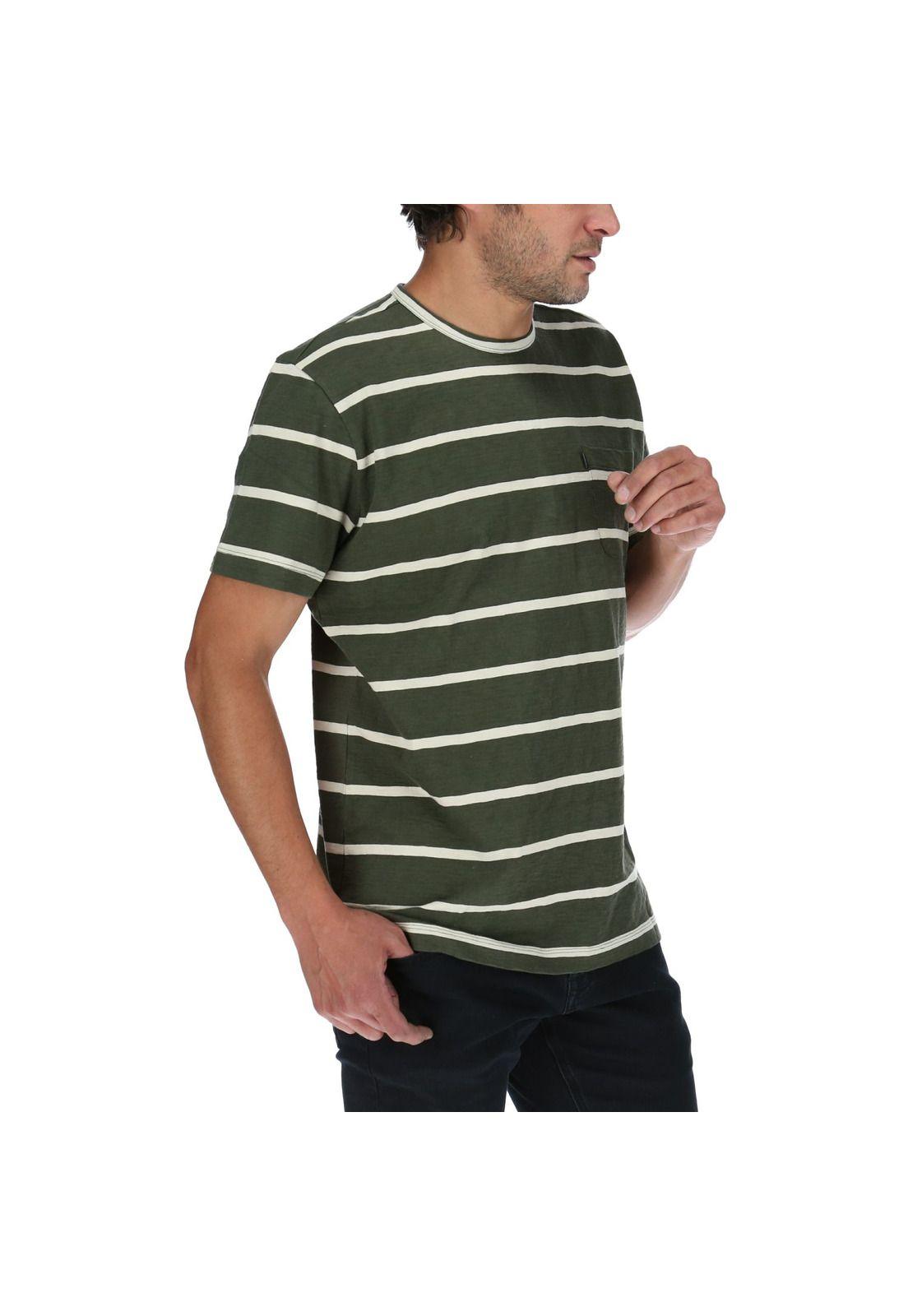 Polera Mc Hombre Stripe Slub S/S Tee Verde-3