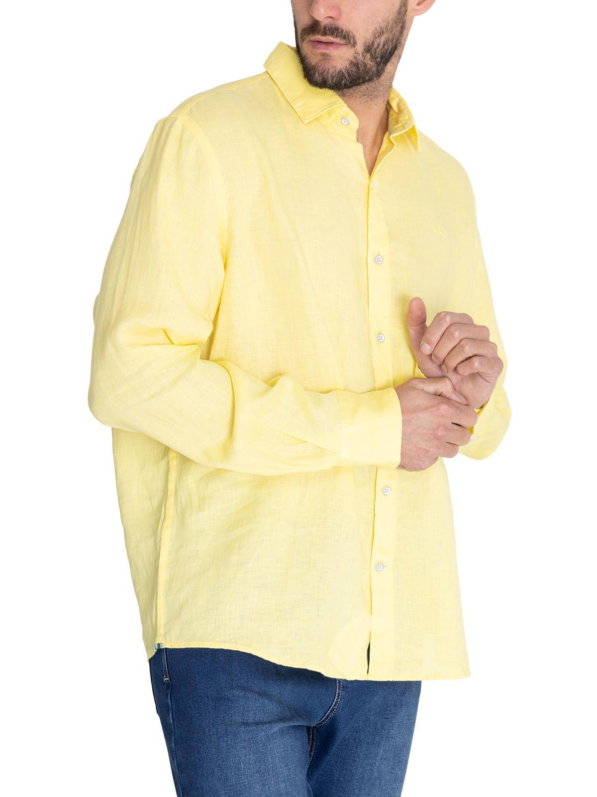 Camisa Lino Orgánico Amarillo Linensol Hombre -6