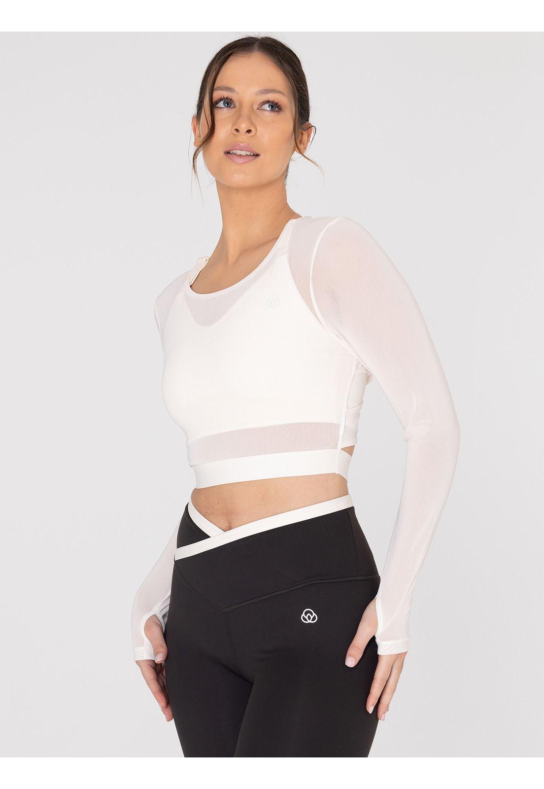 Polera Crop Top Mujer Manga Larga Blanca -3