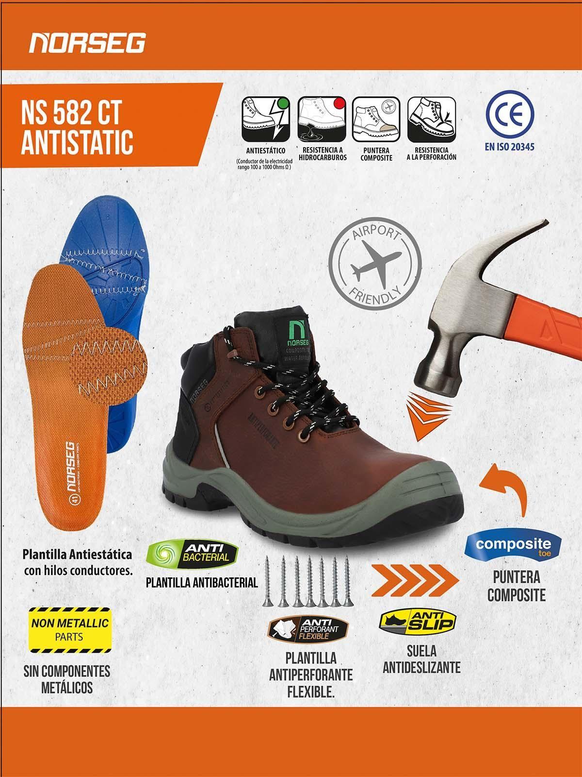Zapato Seguridad Unisex Ns582 Ct Antistatic Café-9